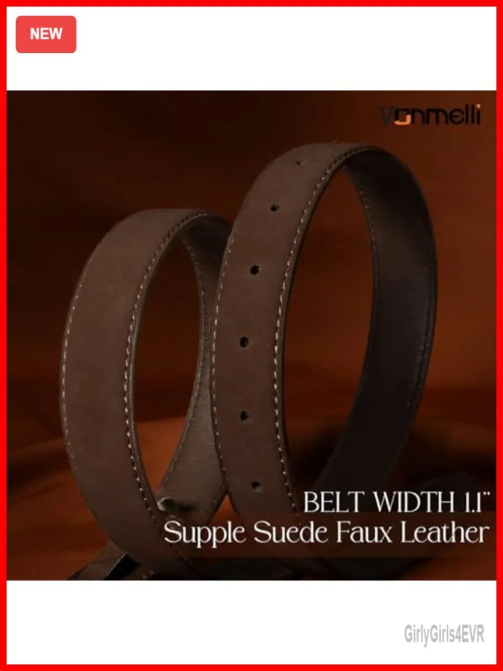 Faux Suede Belt for Women with Vintage Gold Buckle, Adjustable, 9 Holes, 1.1